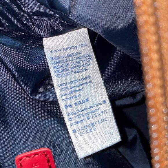 Tommy Hilfiger Faux Leather TH Embossed Brown Gold Accent Zipped Pouch Bag 13"x8 - Picture 9 of 12